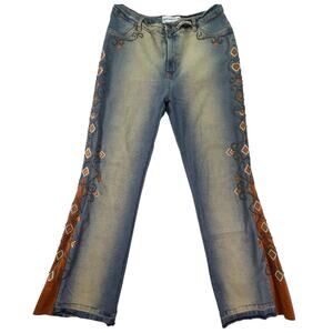 BrazilRoxx Flare Jeans Womens 14 High Rise Stud Embroidered Western Boho Leather